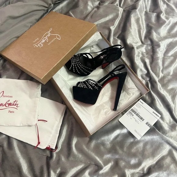 Christian Louboutin Black Platform Heels with Red Soles - Picture 2 of 3